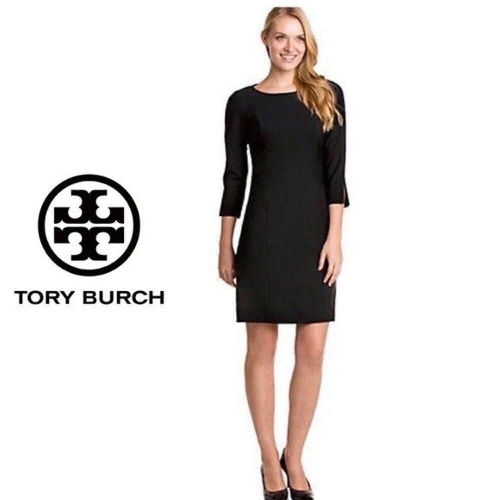 Tory Burch Womens Black Wool Knee Length Sheath Slit‎ Sleeve Dress sz 10 - Picture 2 of 12